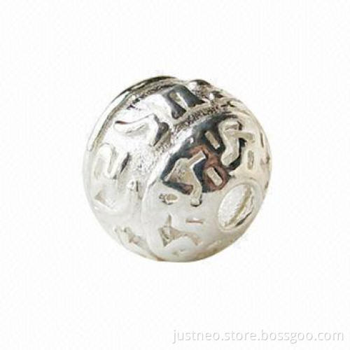 Solid 925 sterling silver Buddha round beads, 10mm